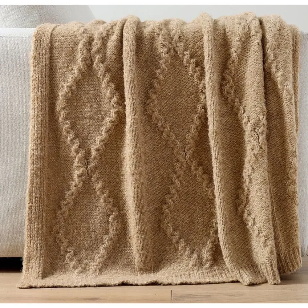 New Pottery Barn Diamond Cable Knit Throw Blanket, 50 x 60